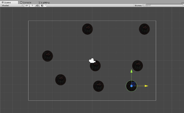 lots-of-bouncy-ball-sprites-with-materials-in-the-scene-view