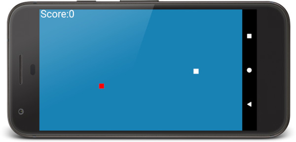 The Snake game running on Android, showing the snake at its starting position with the food dot visible on screen.