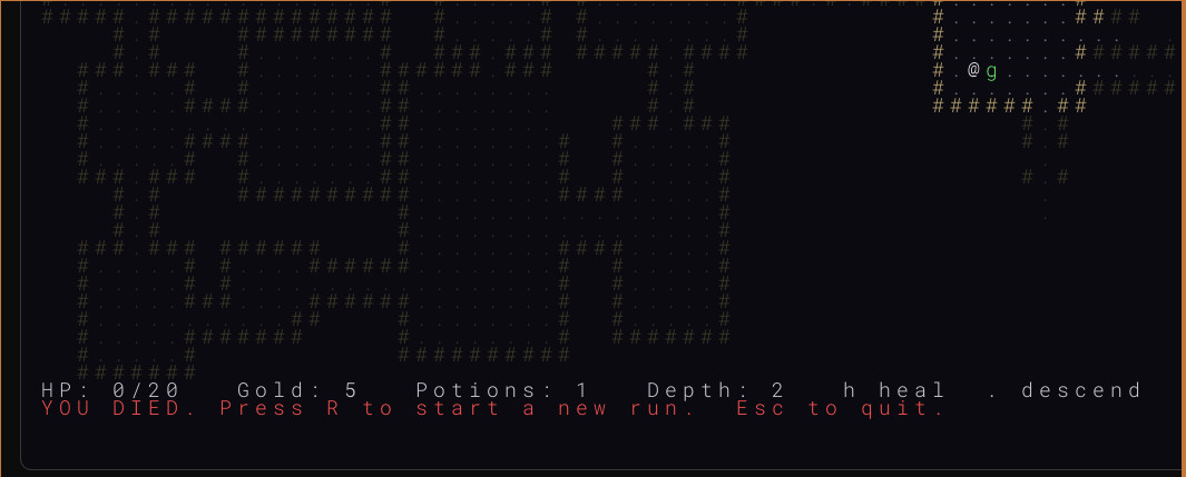 Rogue SDL Part 2 — game over screen