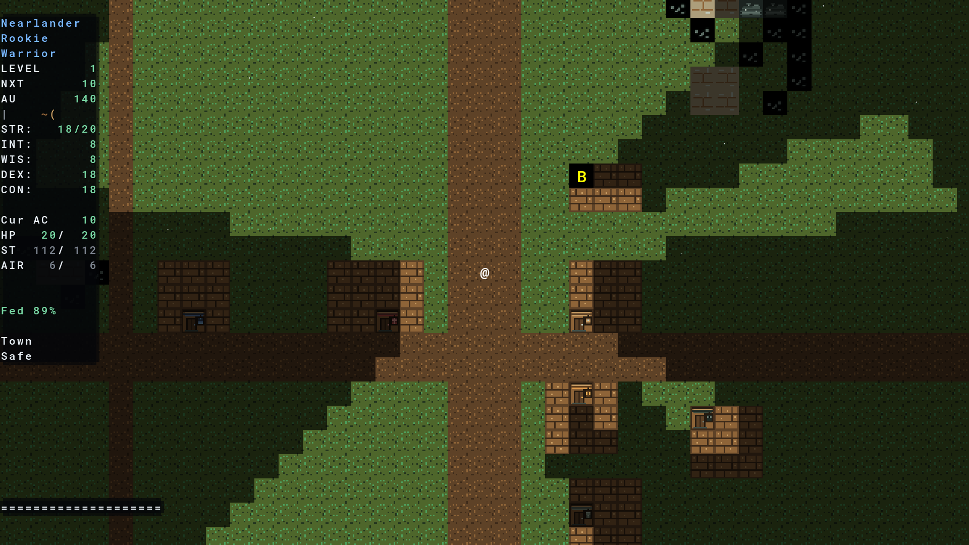 The same Ammerow village rendered in the optional tile mode, with the underlying world and rules unchanged.