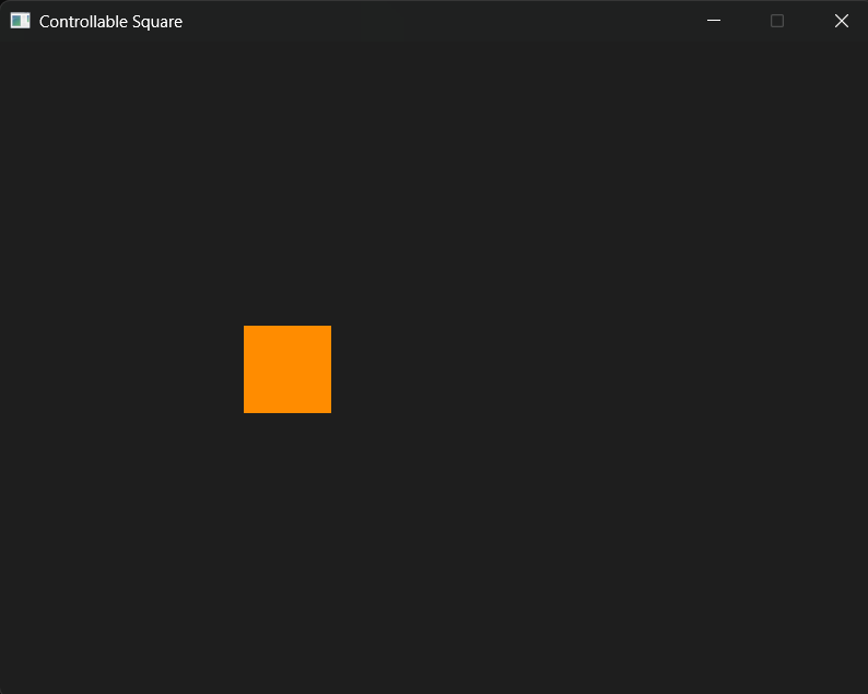 The Controllable Square running, after a short drive to the left. However fast or slow the computer, the square moves at 300 pixels per second.
