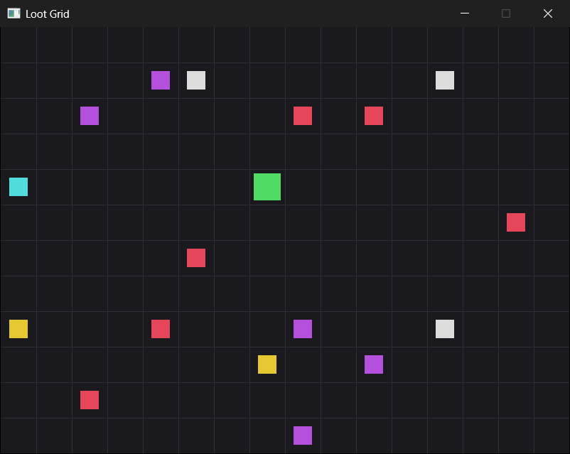 Loot Grid after a few moves. The player has picked up a potion, a coin, and a key, and seventeen items are left: gold coins, a cyan gem, silver keys, purple potions, and red hearts.