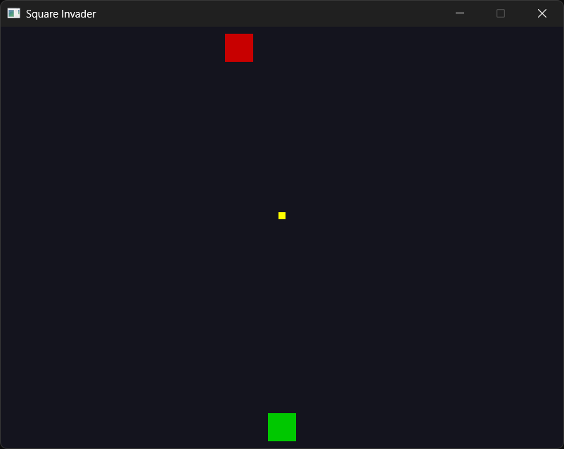 Square Invader in play. The bullet is on its way up, and the invader is marching straight into its path.