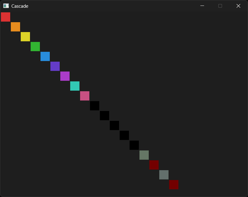 Without the modulo, squares 9 to 17 read past the end of the palette and come out in whatever colors the memory there happens to make.