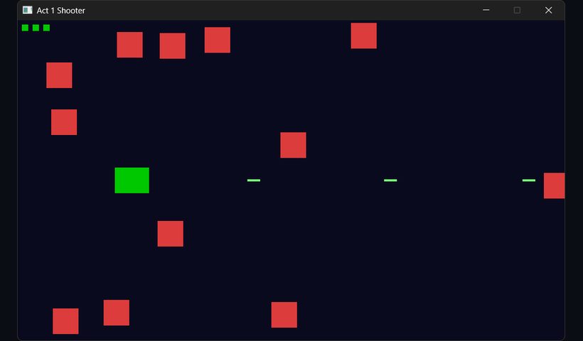 An arcade shooter running in a desktop window — a green player ship firing at red enemies.