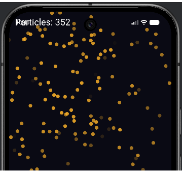 The Particle Class swarm running — visually identical to Chapter 11's Particle Swarm, but built from a single Particle class.