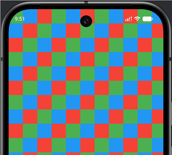 The Pattern Drawer app running, showing diagonal stripes of red, green, and blue mid-scroll across the full screen.