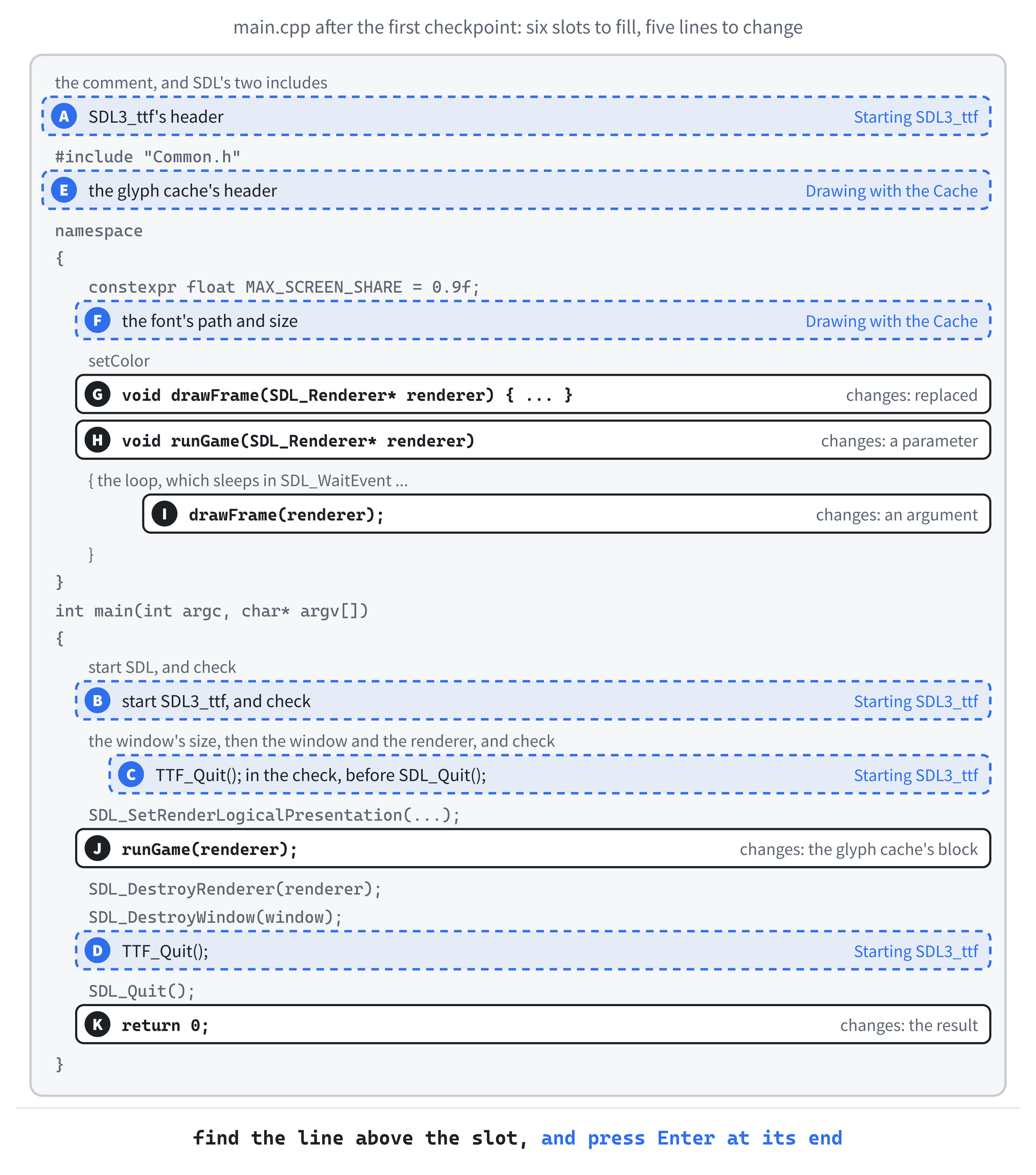 Where the changes go in main.cpp