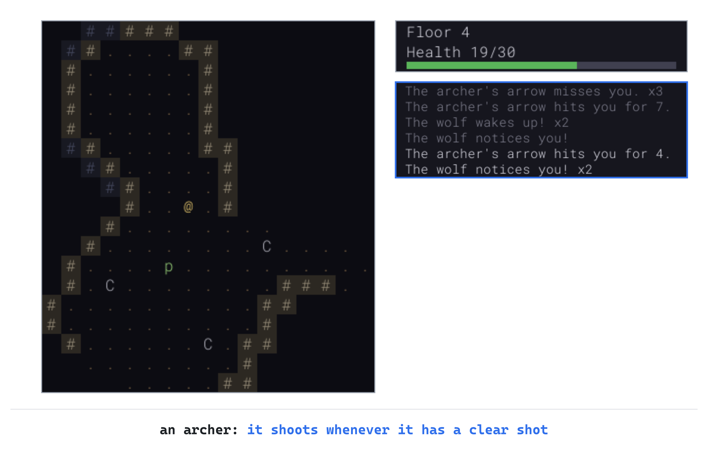 An archer, shooting across the cave, with seed 174