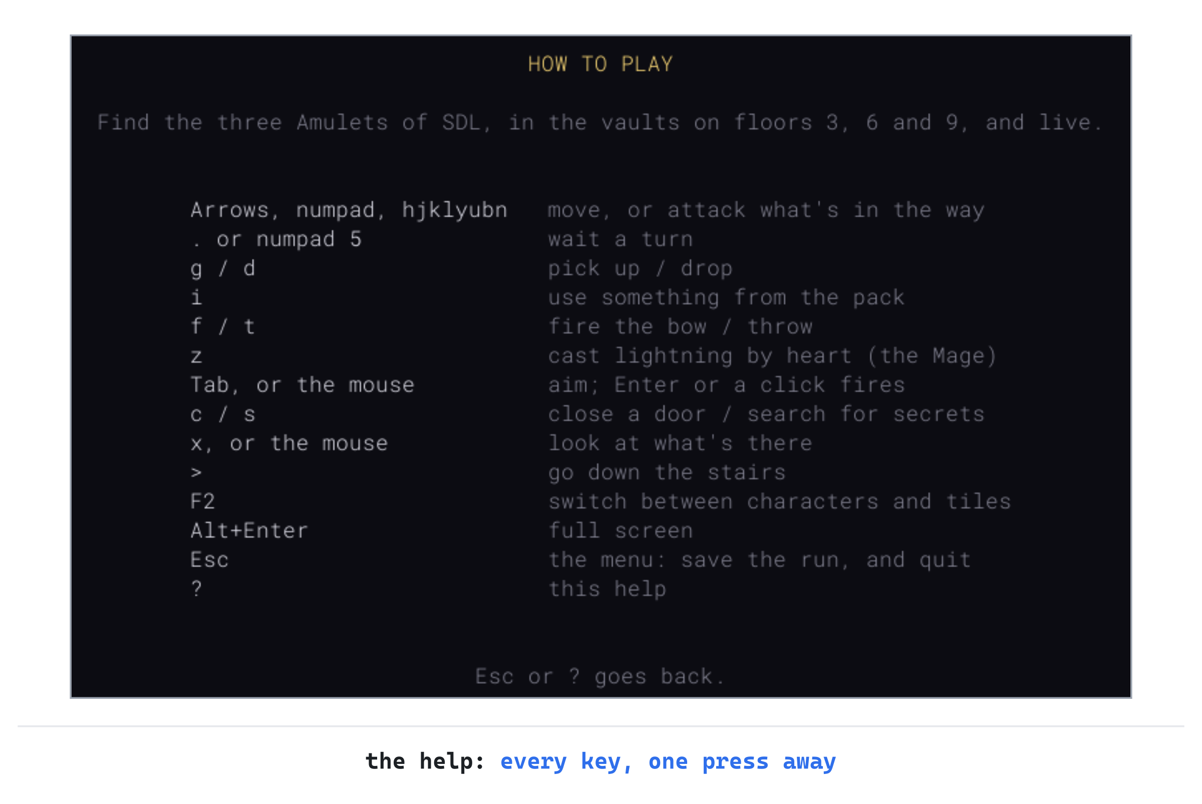 The help screen