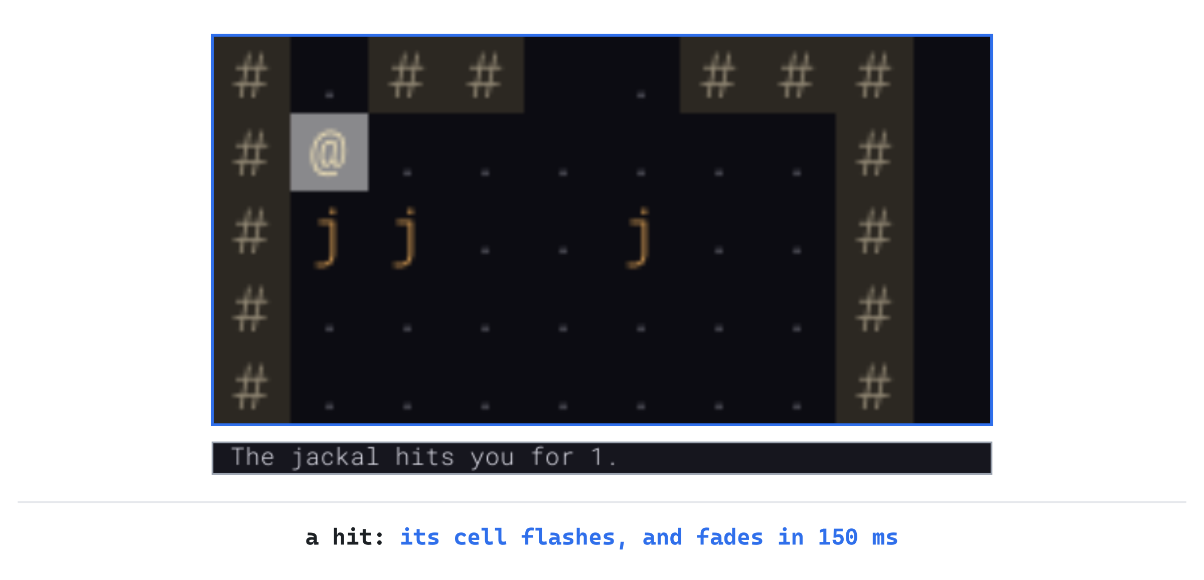 The Fighter's cell flashing white, as a jackal bites
