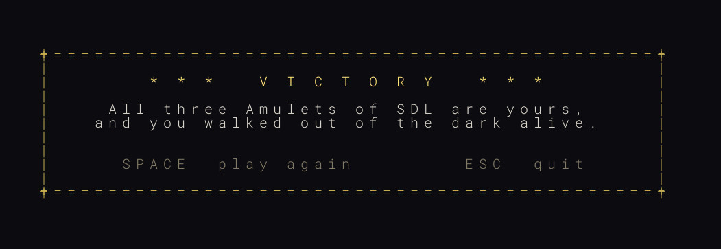Part 17 — the gold VICTORY screen shown after collecting all three Amulets of SDL