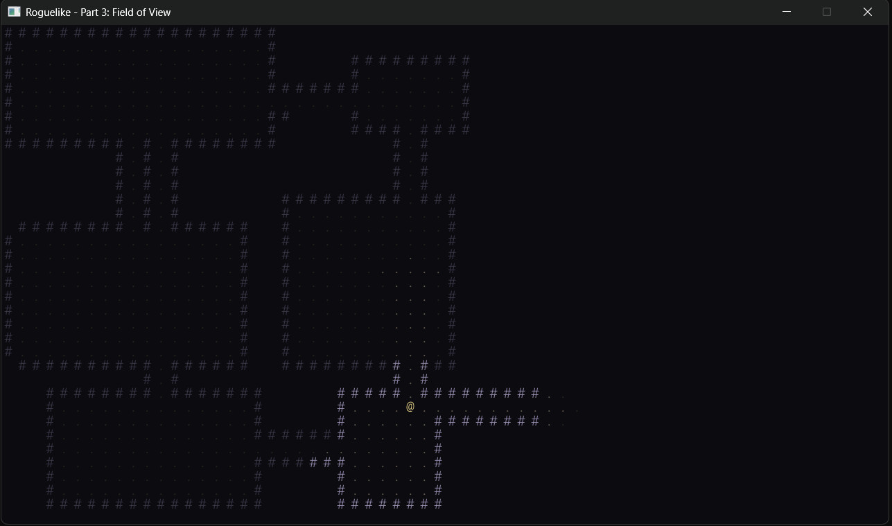 Part 3 — several rooms explored, visited areas shown dim, the player's current surroundings brightly lit